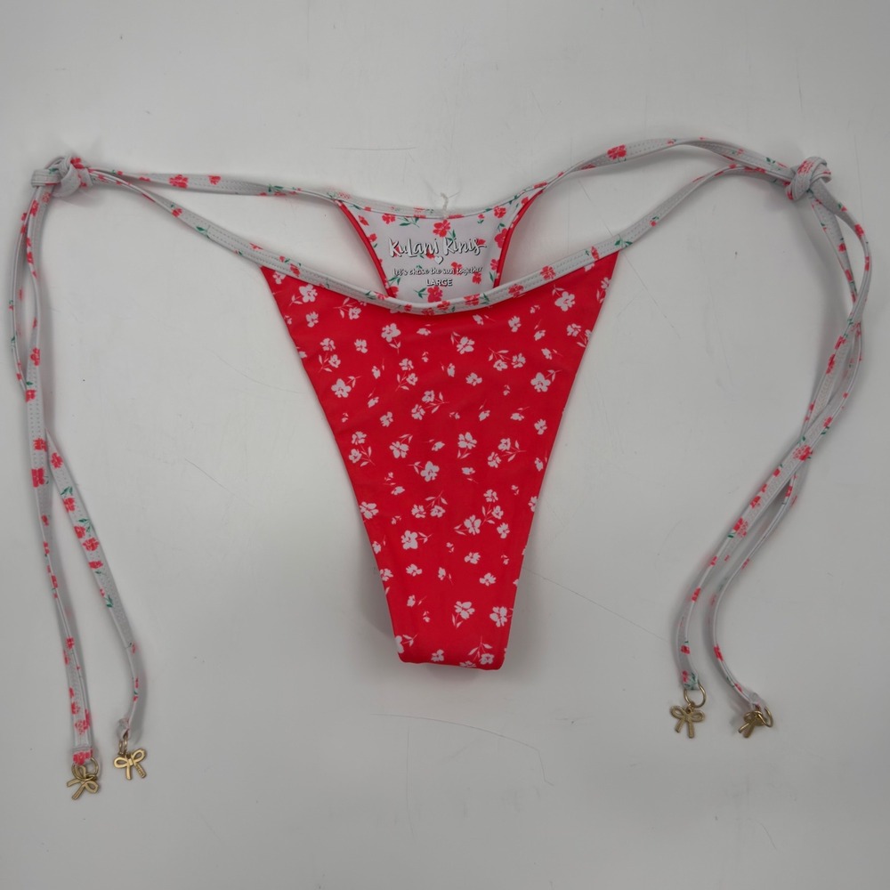Kulani Kinis Micro Thong Tie Side Bikini Bottom Cherry Cove Large